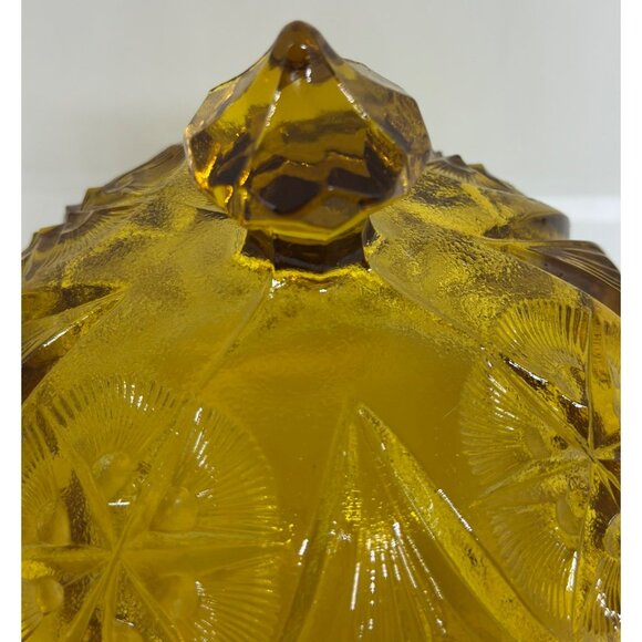 Vintage 80S Amber Glass Butter Dish with Dome Lid – Star & Button Pattern 7"x5" - Picture 8 of 9
